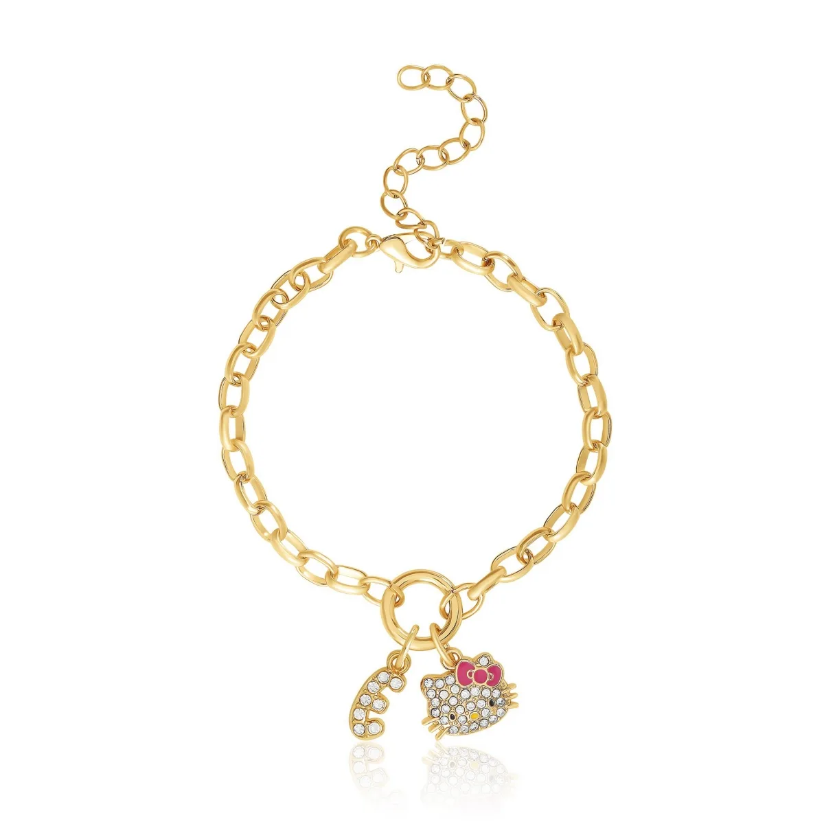 Initial Crystal Charm Bracelet, Gold-Tone, Adjustable by Hello Kitty