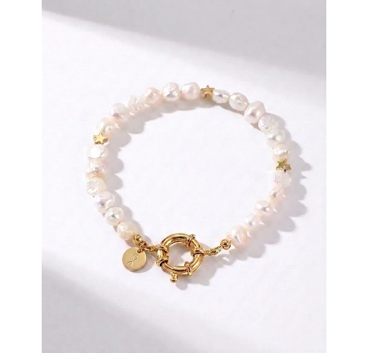 18K Gold Plated Freshwater Pearl with Star and Pearl Twinkie - Twinkie Bracelet 9" by Joey Baby