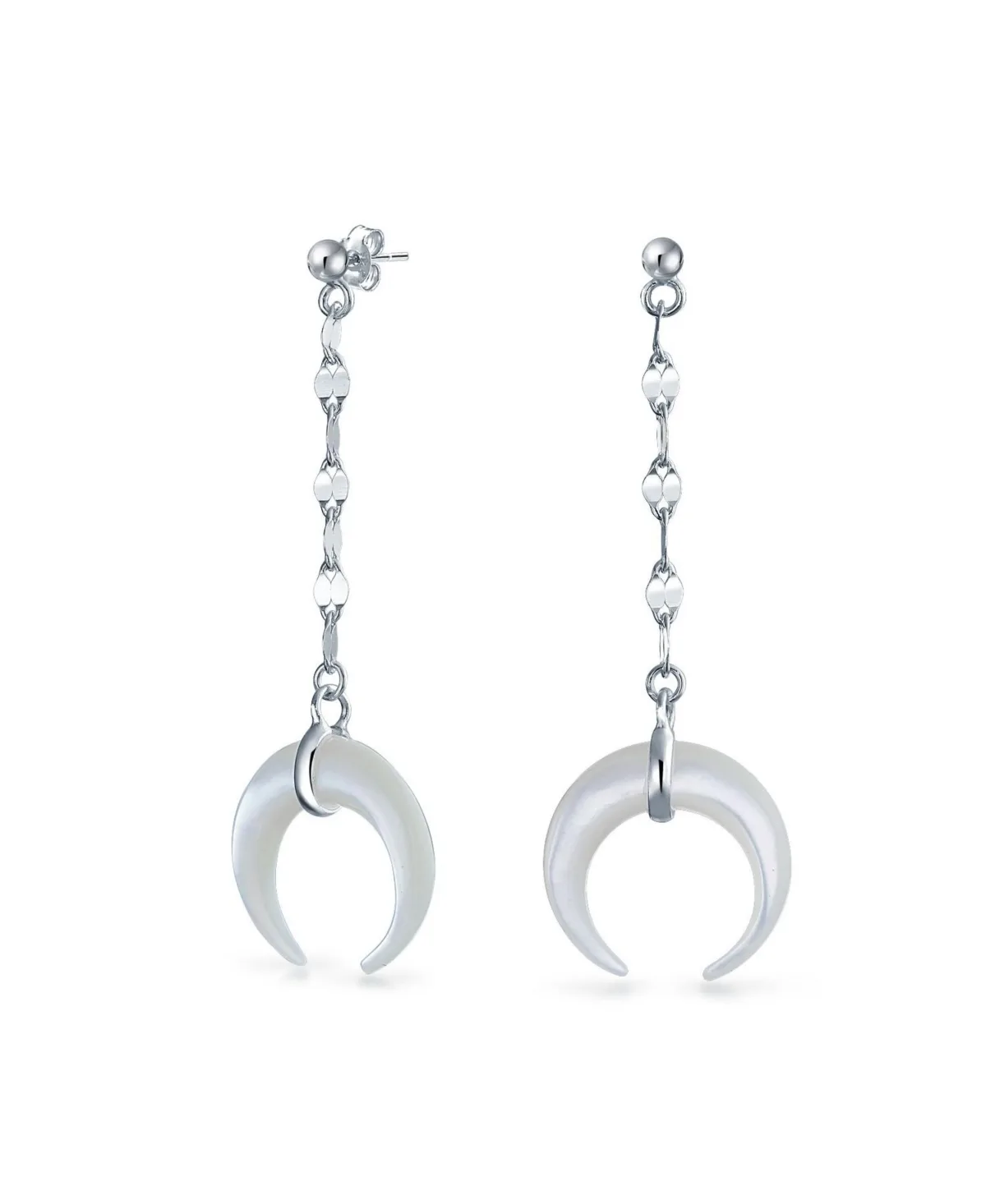Crescent Moon White Shell Celestial Italian Horn Cornicello Dangle Linear Drop Earrings Sterling Silver by Bling Jewelry