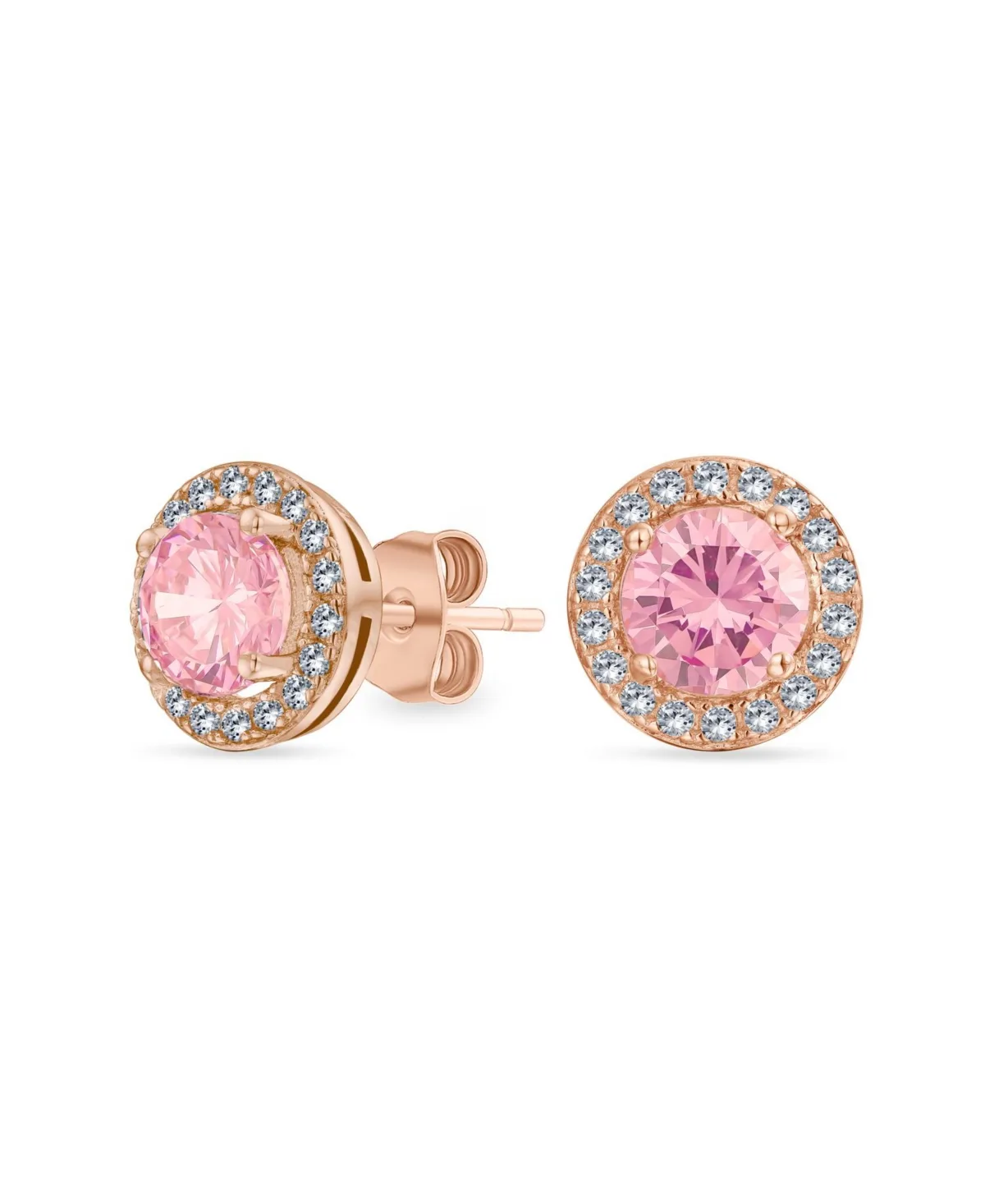 Colorful Cz Halo Solitaire Stud Earrings in Rose Gold Sterling Silver by Bling Jewelry