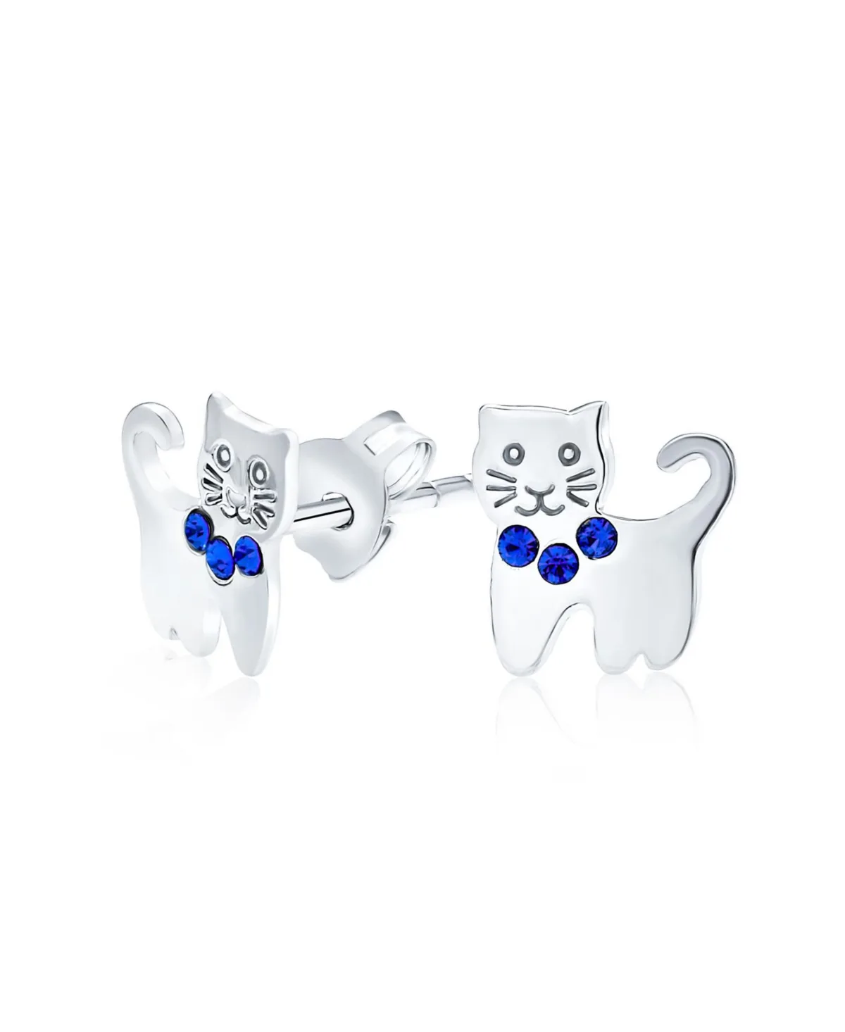 Crystal Cat Stud Earrings in Sterling Silver by Bling Jewelry