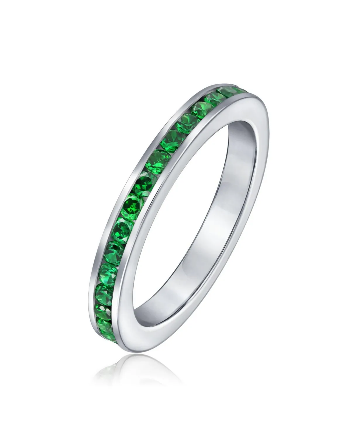 Cubic Zirconia Thin Stackable Cz Channel Set Eternity Band Ring.925 Sterling Silver 3MM