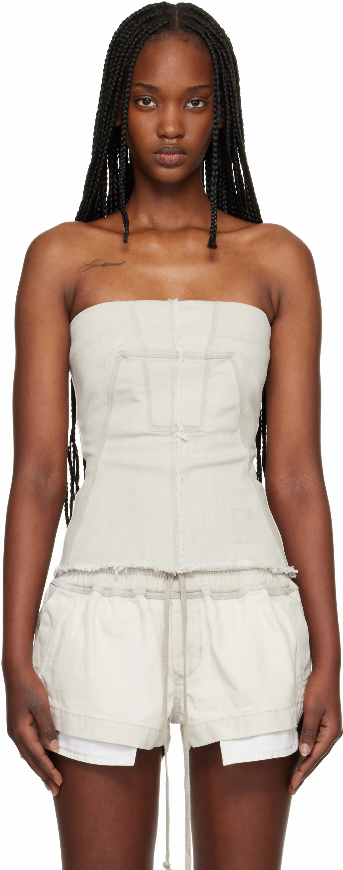 Off-White Temple Bustier Denim Top by Rick Owens DRKSHDW