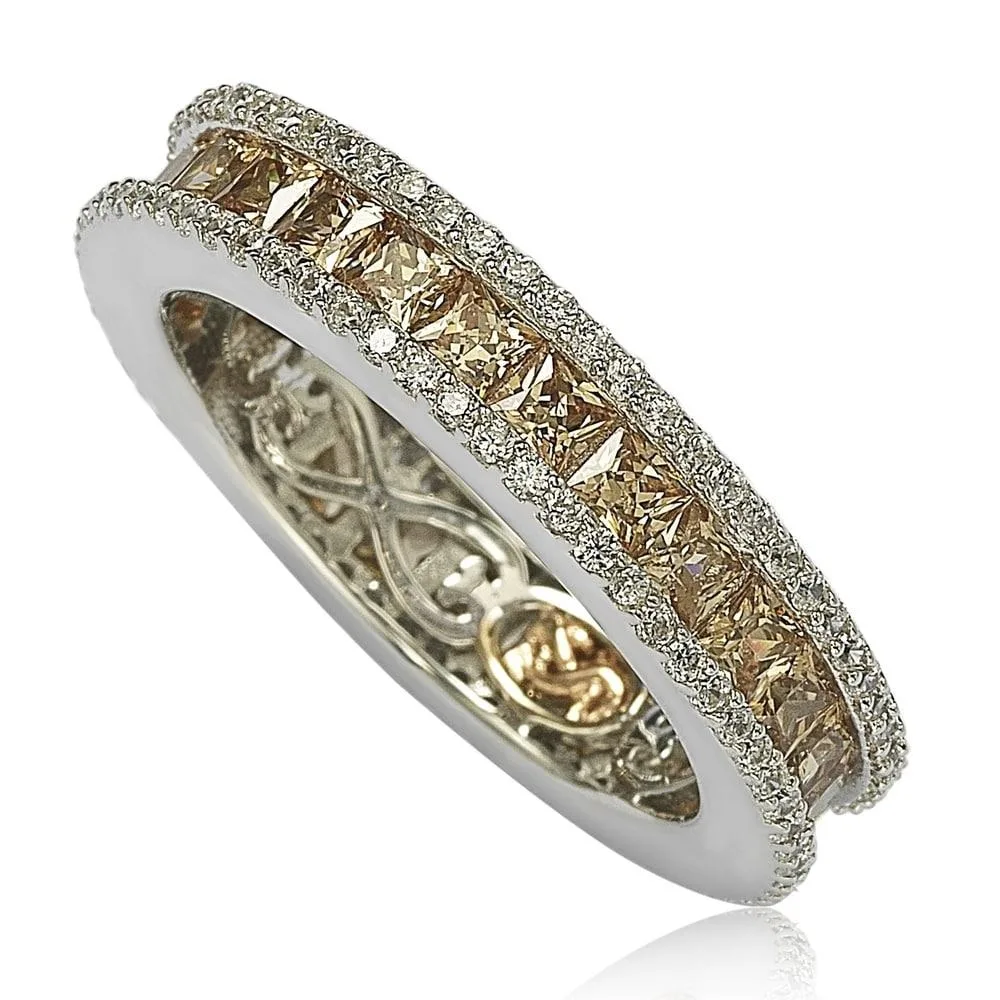 Suzy Levian Sterling Silver Princess Cut Cubic Zirconia Eternity Band Ring