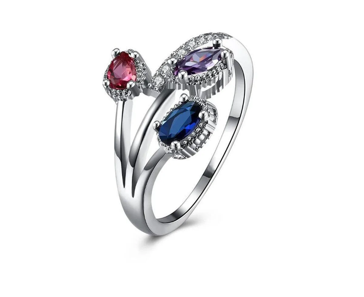 Multicolor Flower Ring with Cubic Zirconia Stones by Dloria