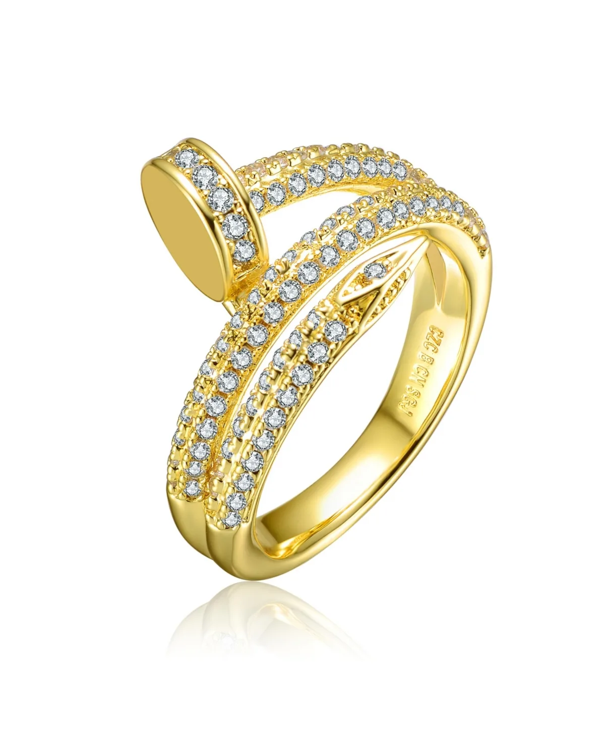 Ra 14K Gold Plated with Cubic Zirconia Bypass Modern Ring by Rachel Glauber