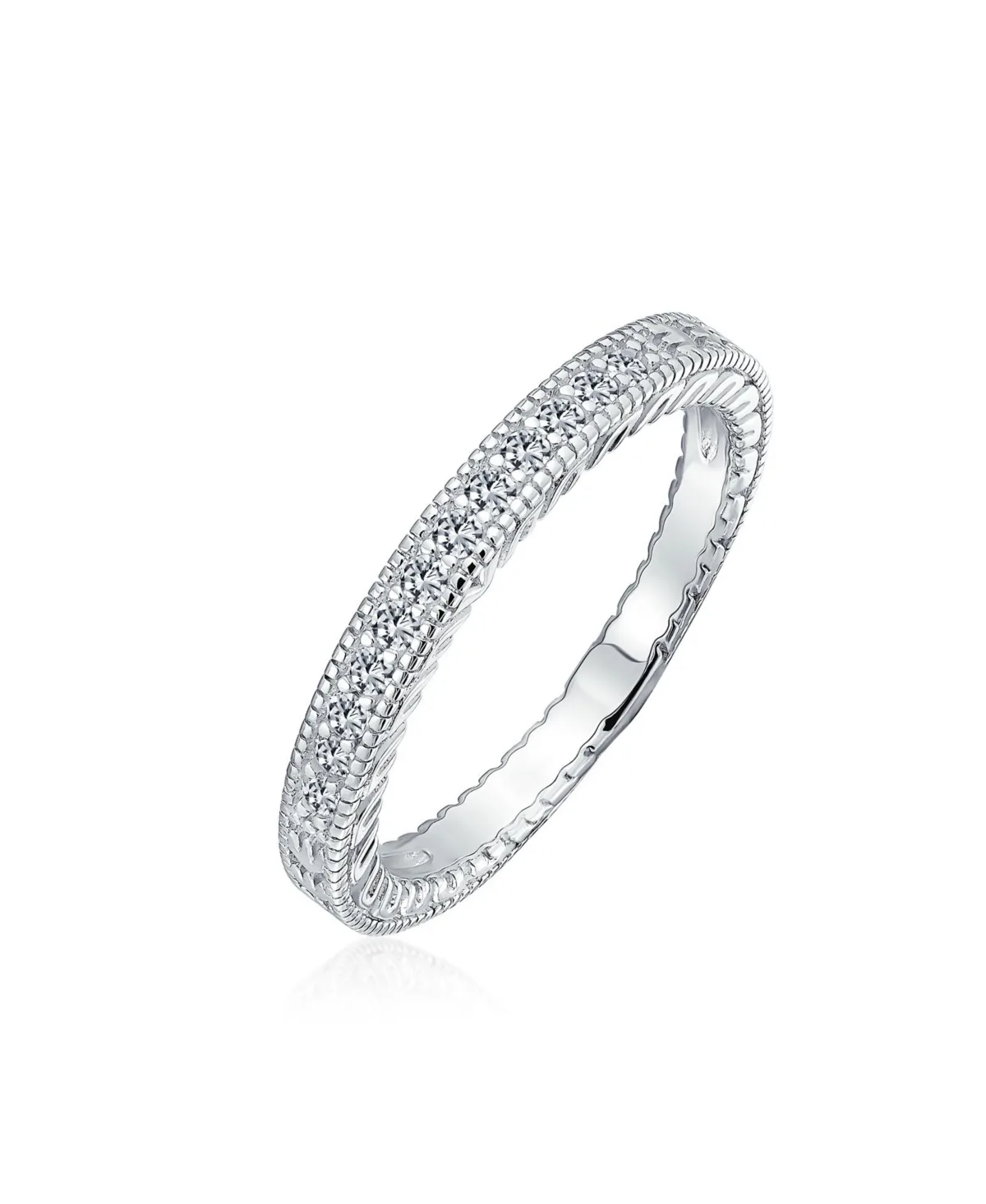 Pave Cz Cubic Zirconia Thin Band Ring Etched Milgrain.925 Sterling Silver by Bling Jewelry