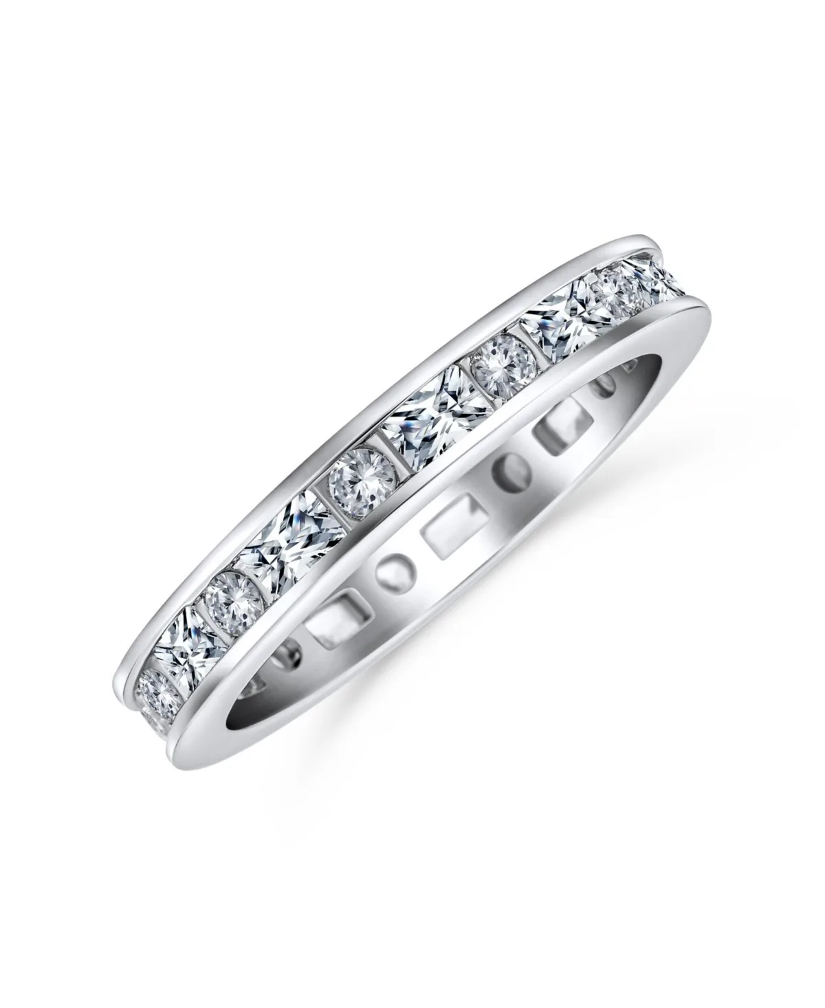 Minimalist Thin Pave Round Baguette Stackable Eternity Band Ring.925 Sterling Silver 2MM by Bling Jewelry