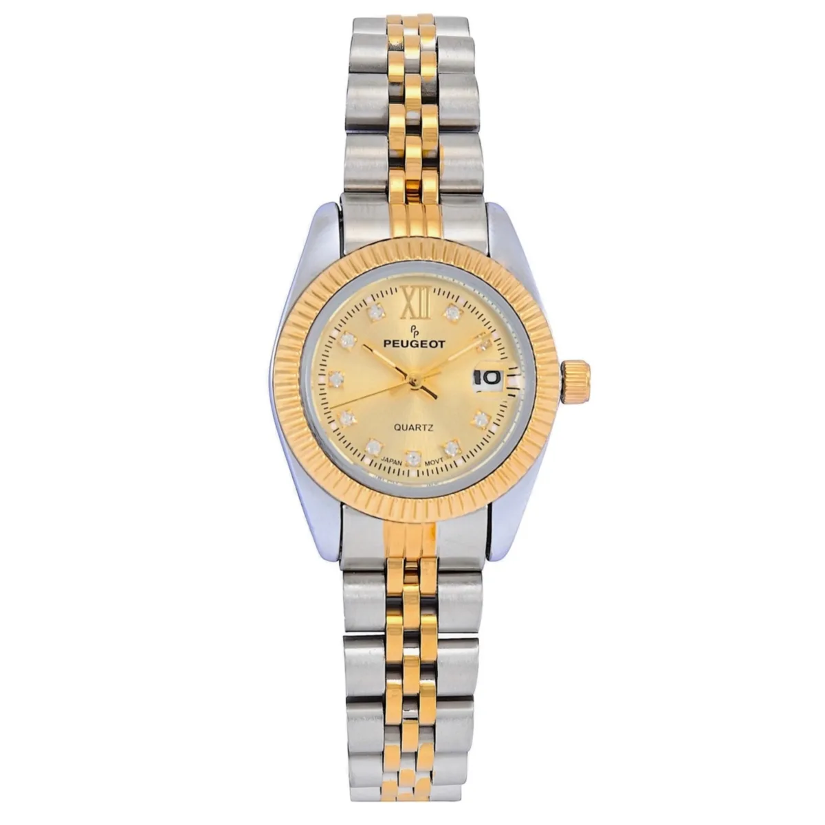 Two-Tone 25mm Fluted Bezel Steel Bracelet Watch by Peugeot