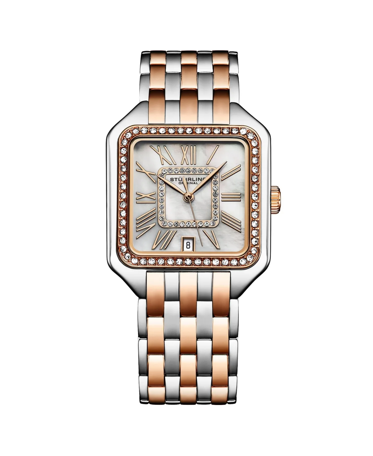 Valencia 4067 Quartz Watch, 32mm Square Crystal Bezel, Stainless Steel Bracelet by Stuhrling