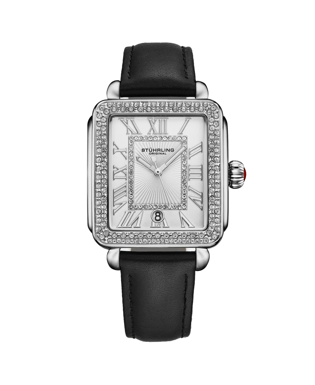 Rectangular 35×47mm Dress Watch - Model 4060L.1, Silver Case, Black Leather Strap, Crystal Bezel by Stuhrling