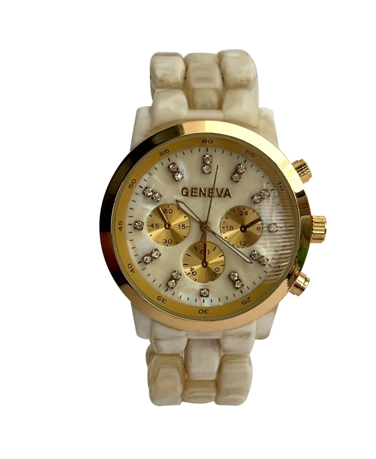 Beige and Gold Tone Face Watch by Olivia Pratt