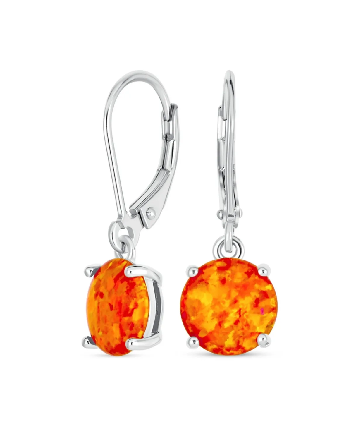 Round Solitaire Created Opal Lever Back Drop Earrings.925 Sterling Silver 8MM by Bling Jewelry