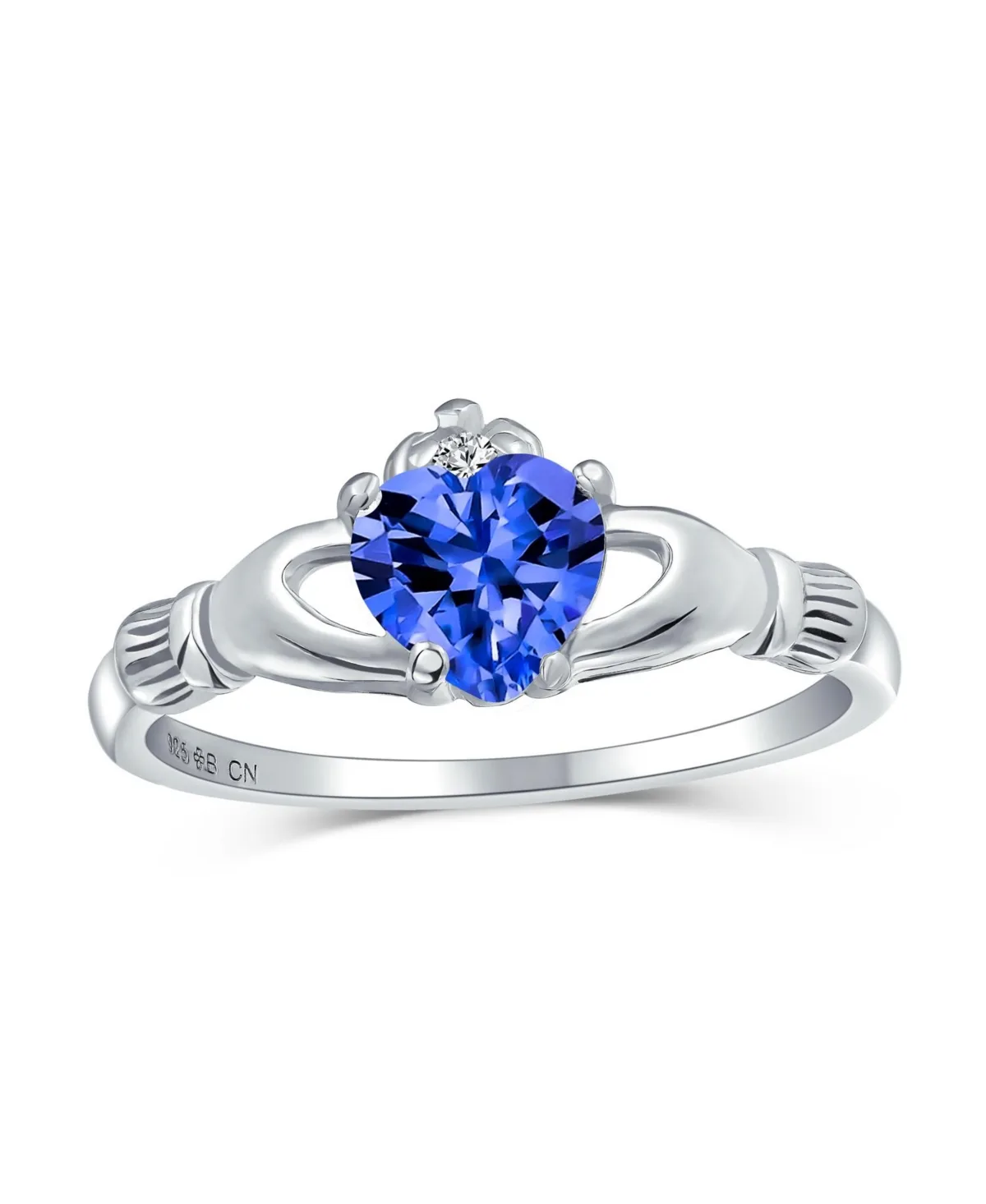BFF Sorority Sister Solitaire Royal Blue CZ Celtic Irish Friendship Promise Crown Heart Claddagh Ring Sterling Silver by Bling Jewelry