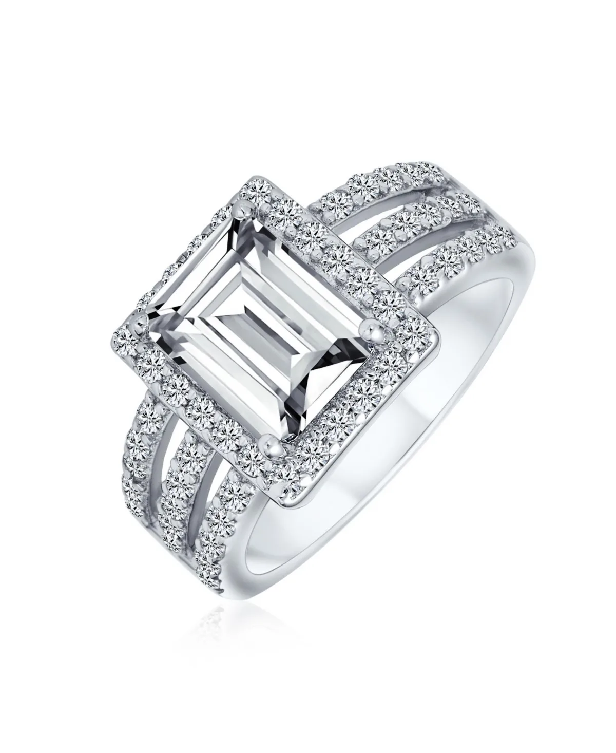 Art Deco Style 3CT Rectangle CZ Emerald Cut Halo Promise Ring Wide Band.925 Sterling Silver by Bling Jewelry