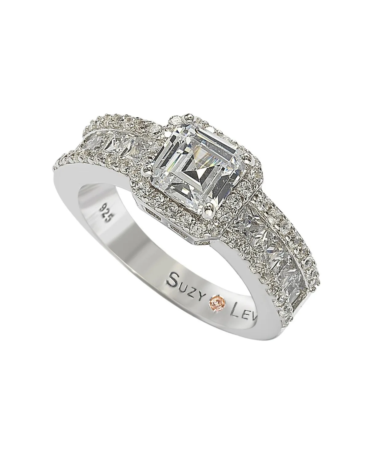 Sterling Silver Cubic Zirconia Center Stone Ring by Suzy Levian New York