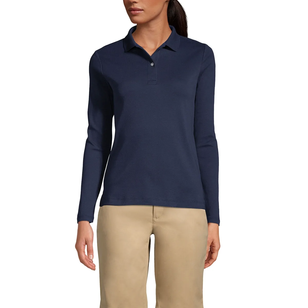 Long Sleeve Feminine Fit Interlock Polo Shirt by Lands' End