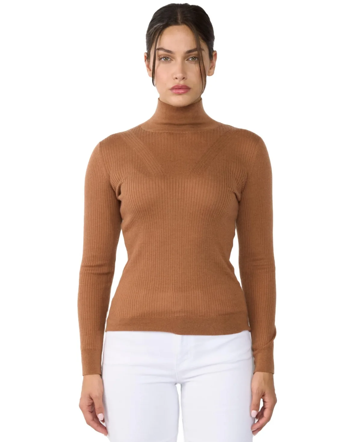 Tissue Weight Cashmere Silk Rib-Knit Turtleneck Sweater