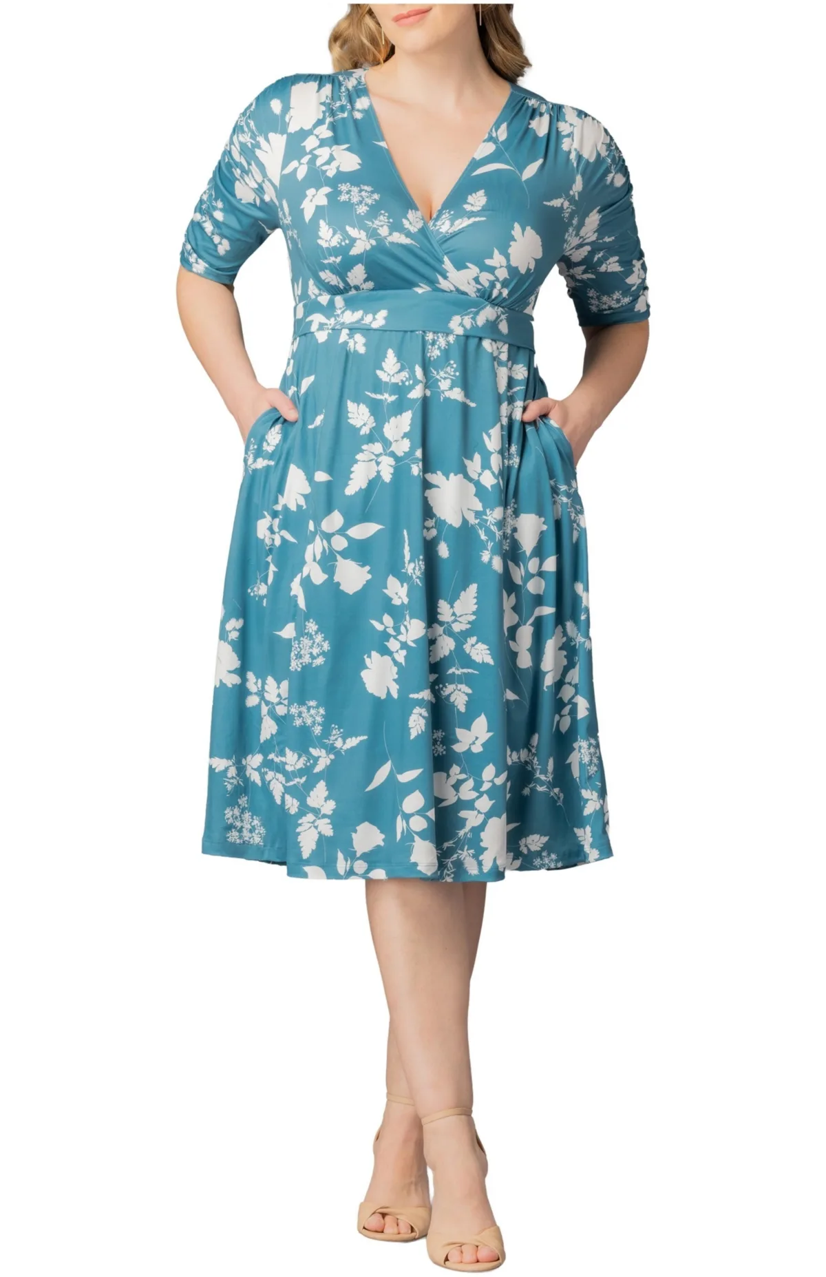 Gabriella Ruched Sleeve Midi Dress with Pockets