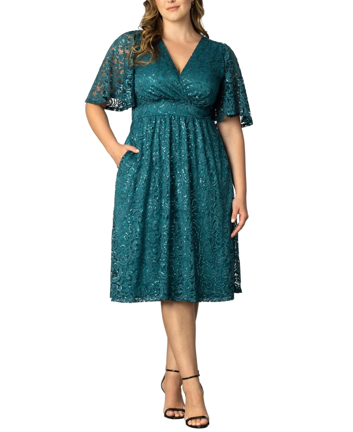 Starry Sequin Lace Cocktail Dress by Kiyonna
