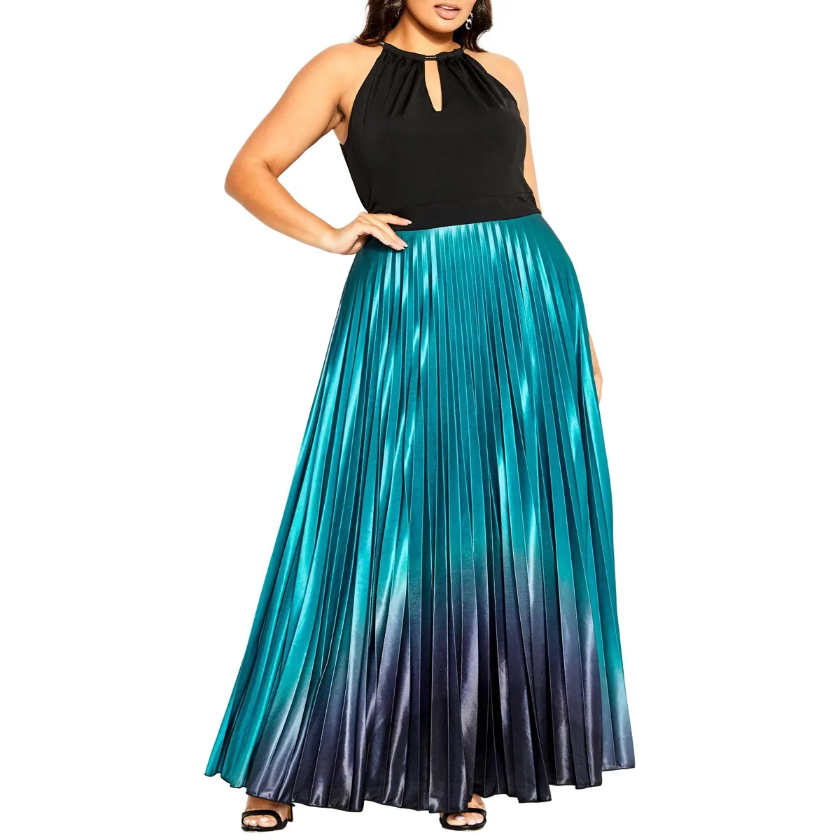 Pleated Ombre Maxi Dress by City Chic