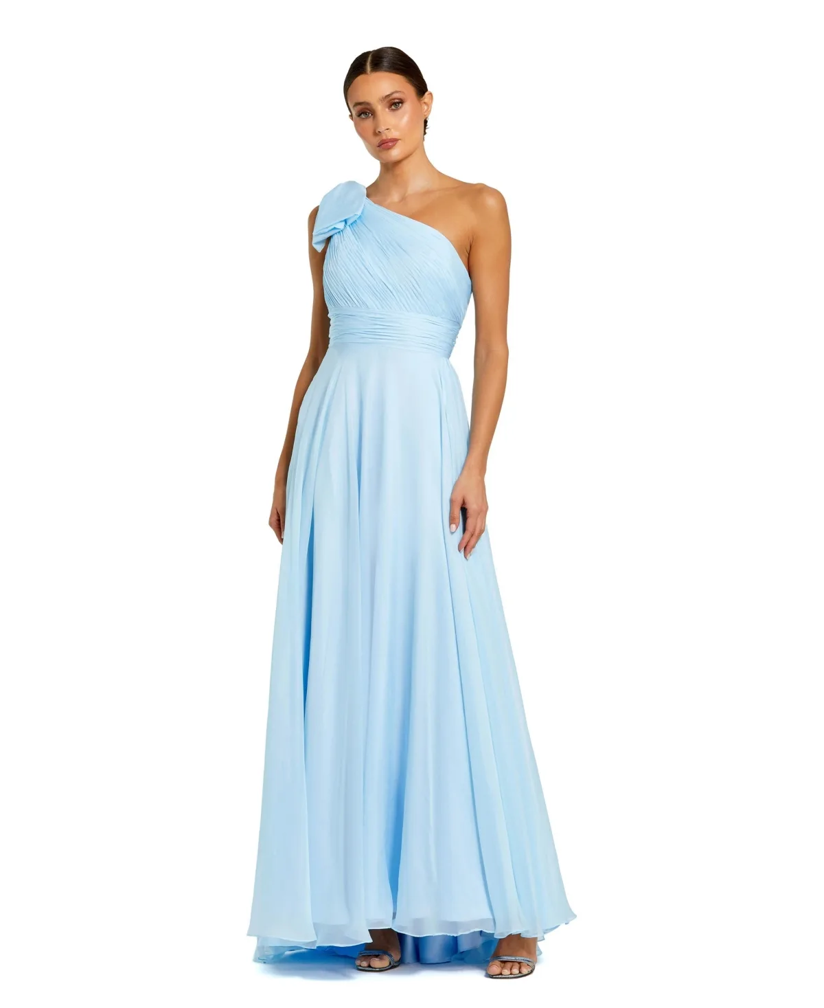 Pleated One Shoulder Chiffon Gown