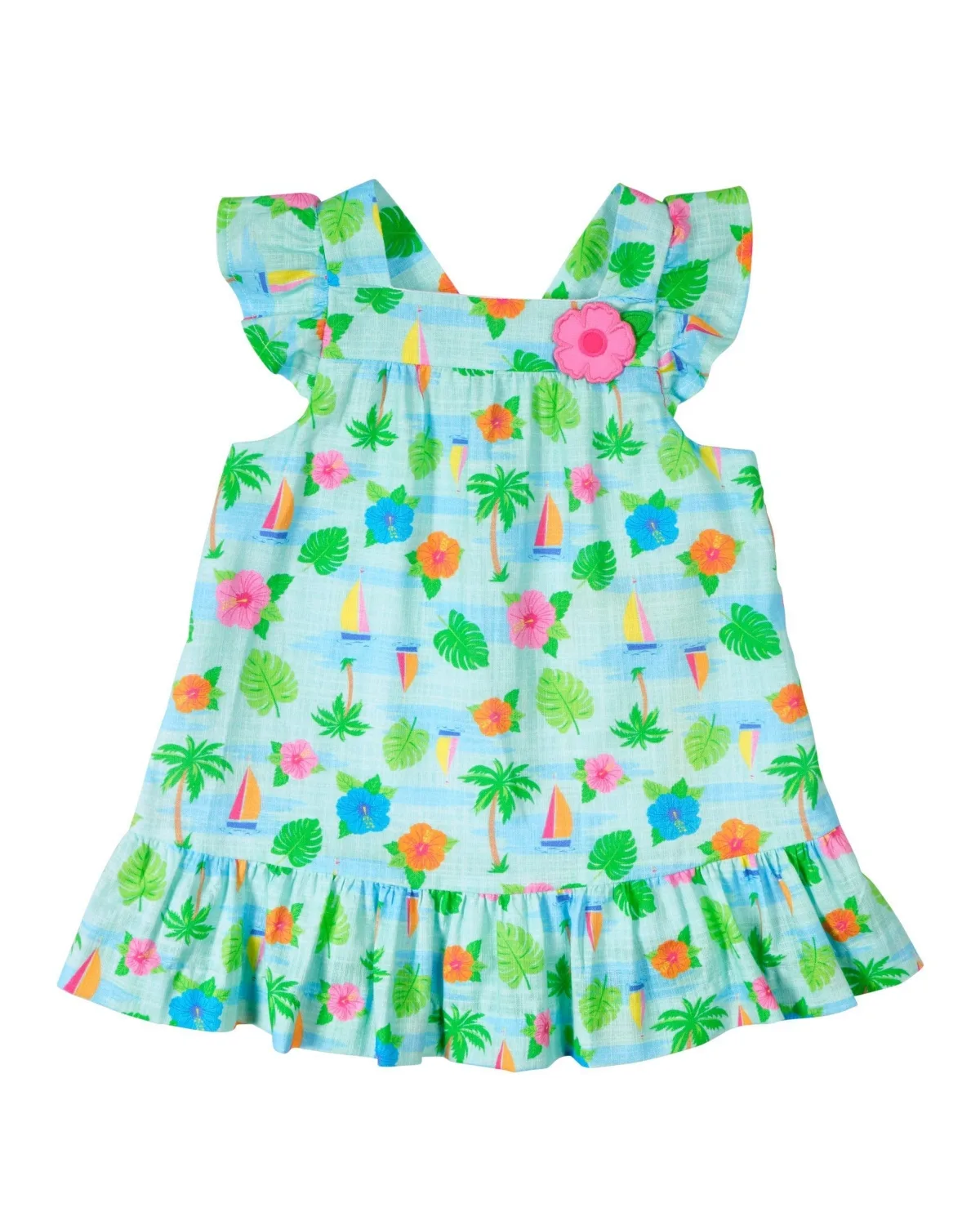 Printed Linen Look Dress with Flower by Florence Eiseman