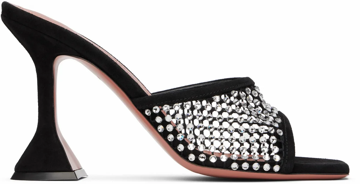 Black Lupita Crystal Net Heeled Sandals