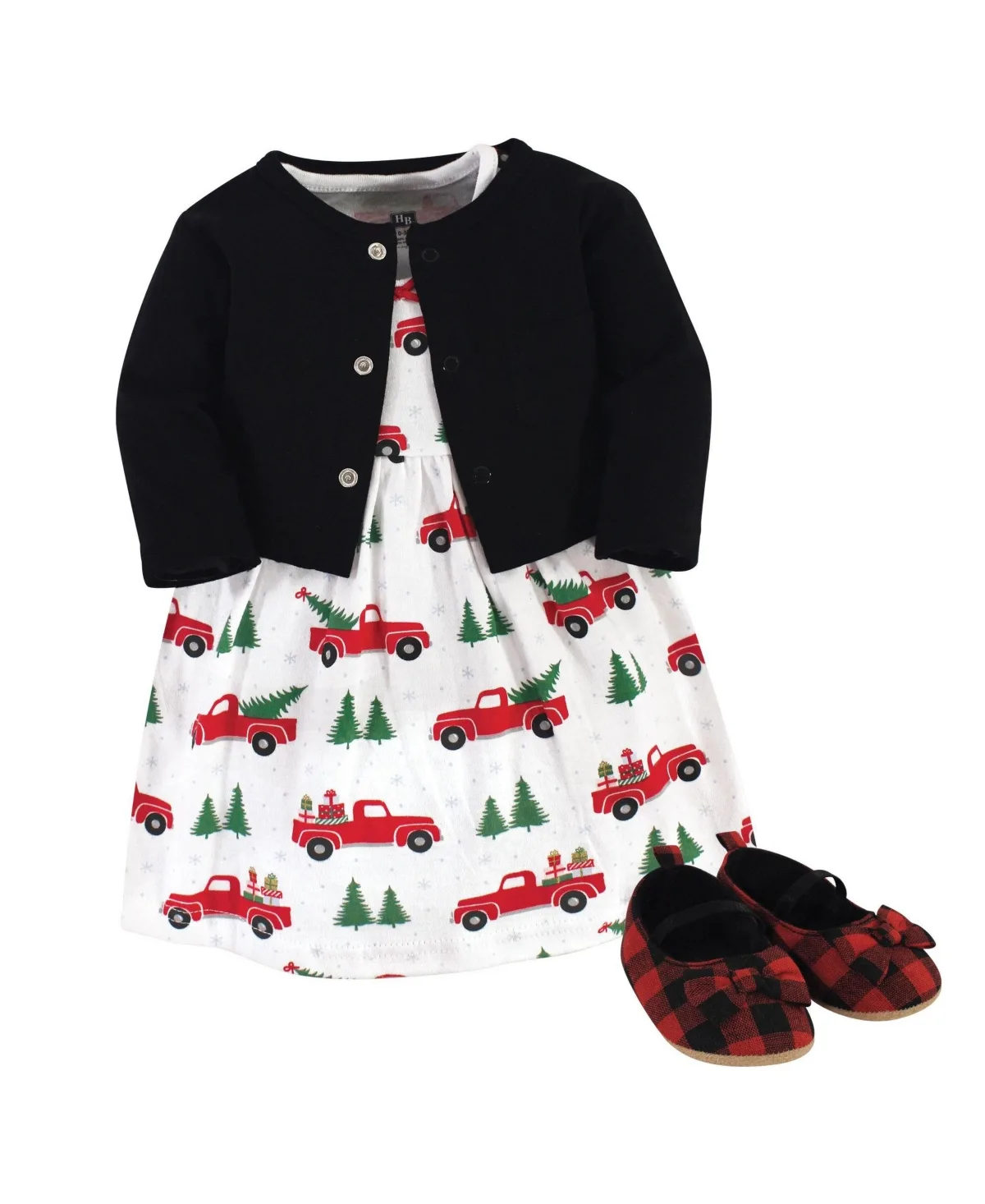 Cotton Dress, Cardigan and Shoe Set by Hudson Baby