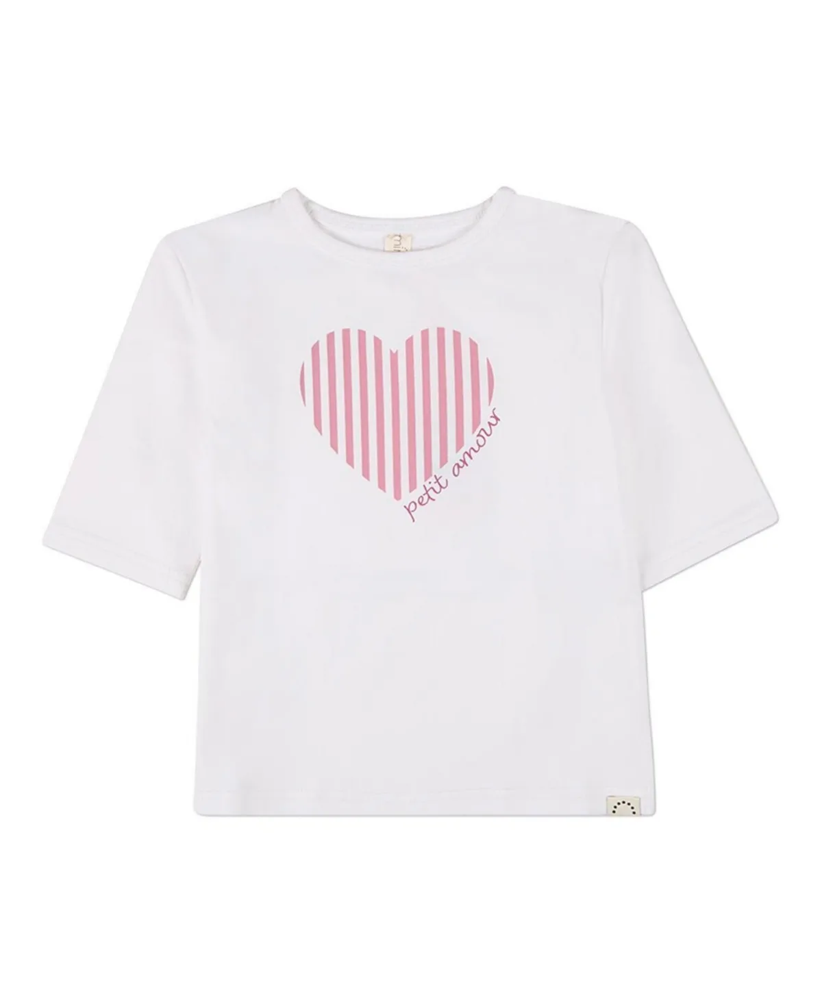 Heart-Themed Cotton-Rich 3/4-Sleeve T-Shirt by Memoi