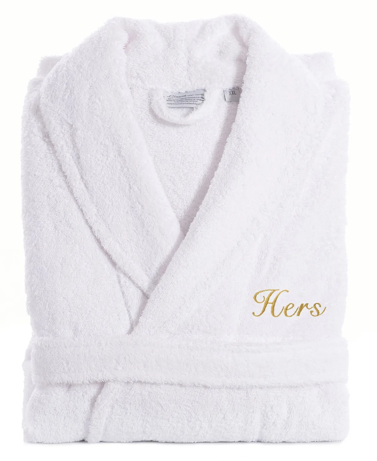 Script Font Turkish Cotton Embroidered Hers Terry Bathrobe by Linum Home