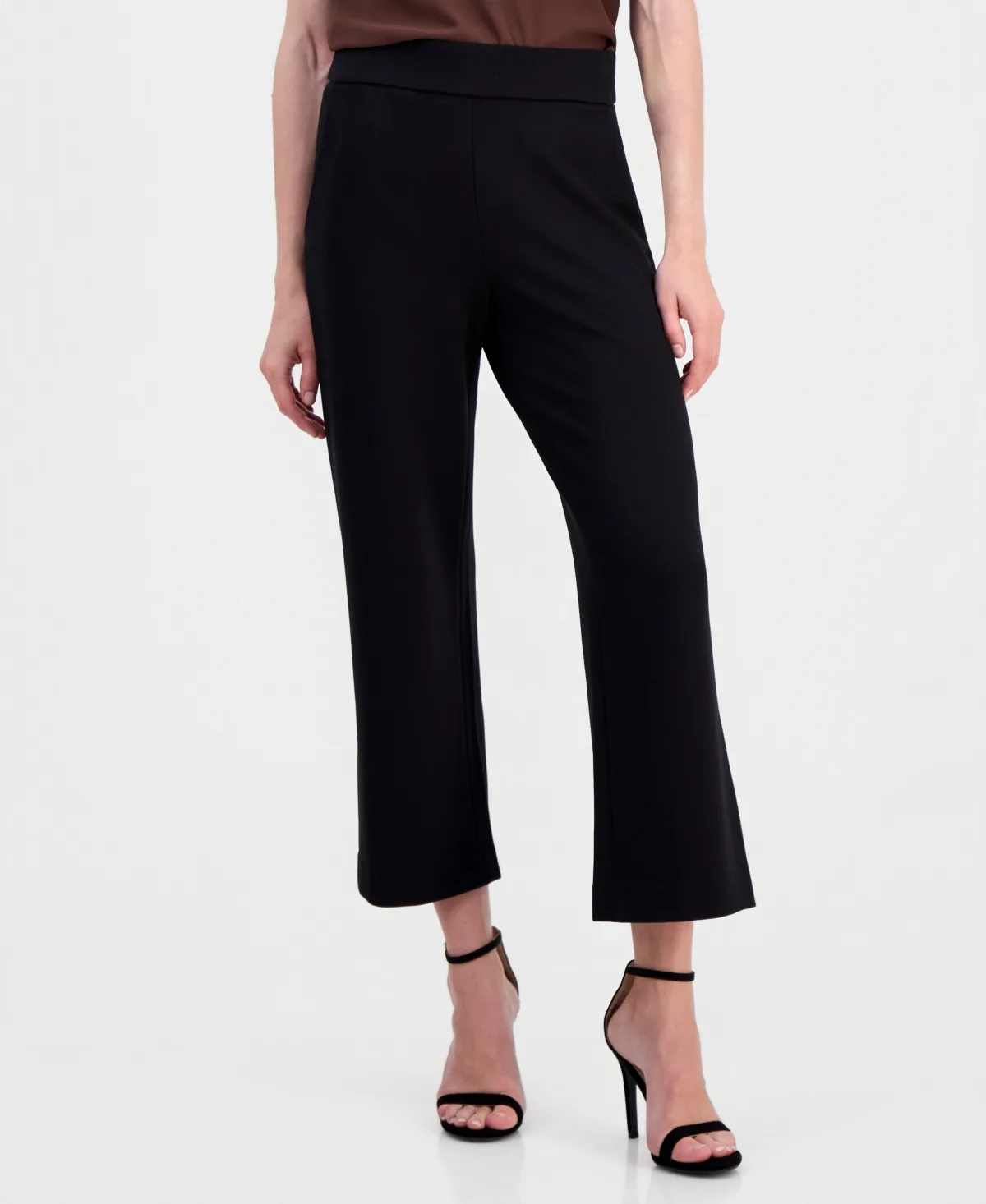 Wide-Leg Cropped Pull-On Trousers by Anne Klein