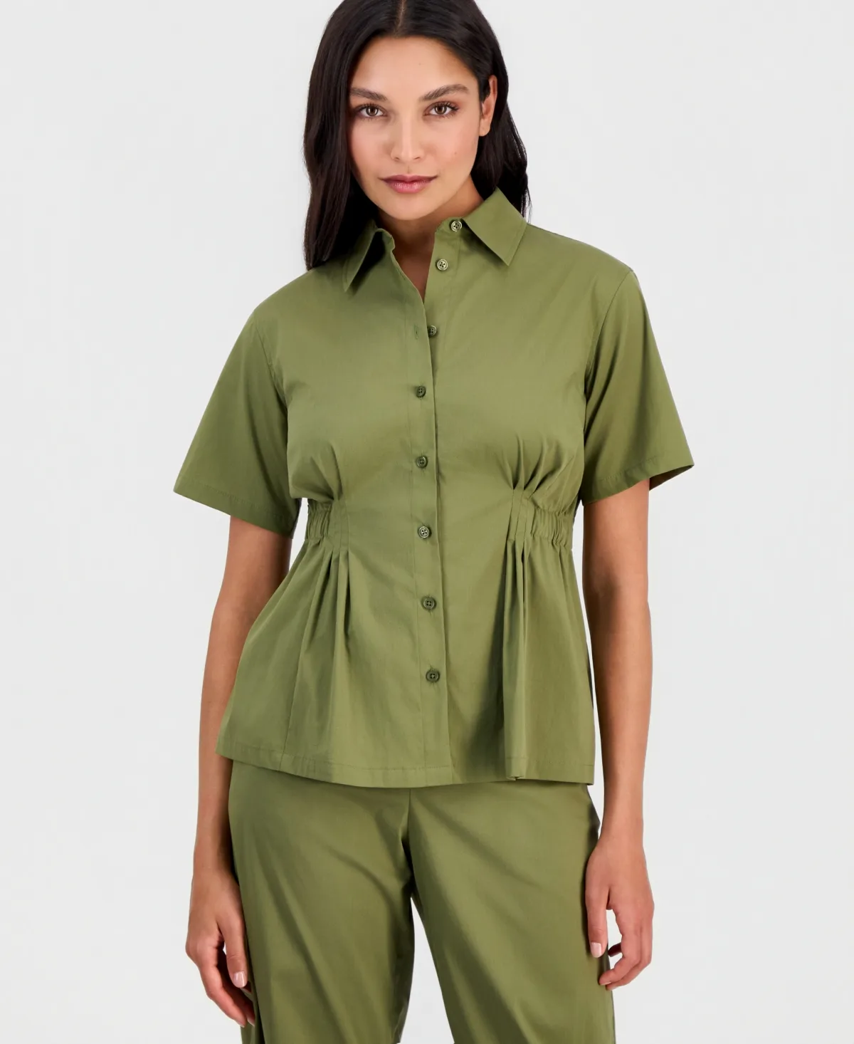 Side-Pleat Button-Front Shirt