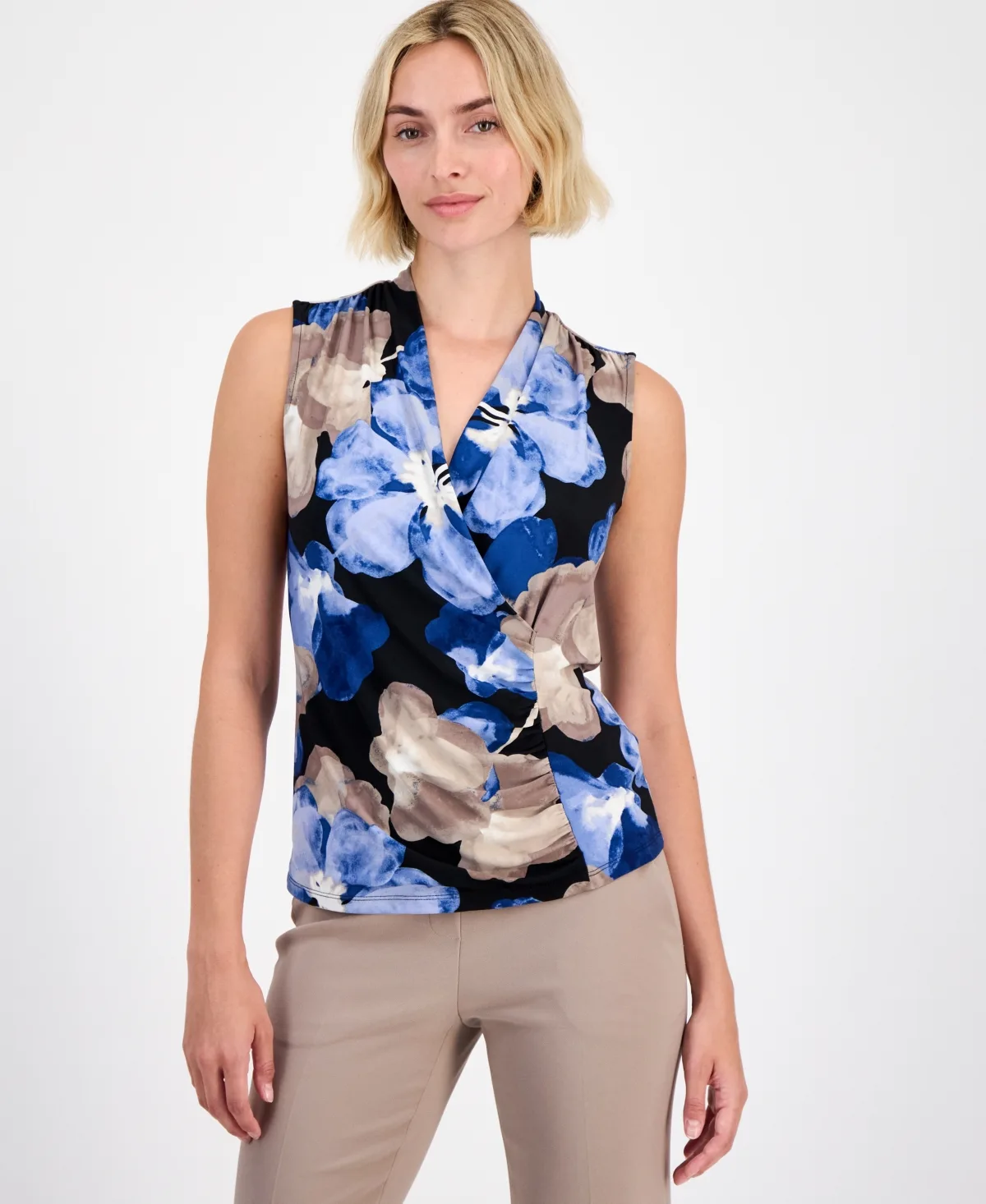 Surplice-Neck Sleeveless Top by Anne Klein