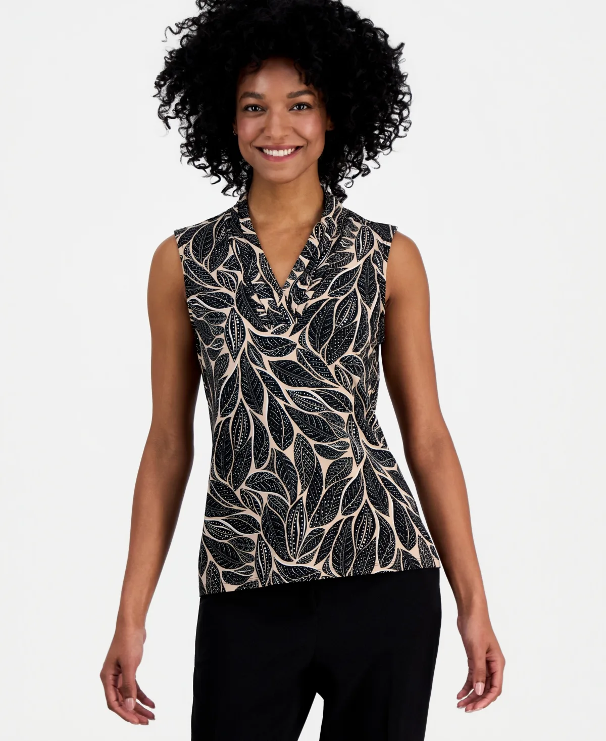 Sleeveless Pleated V-Neck Shell Top by Anne Klein