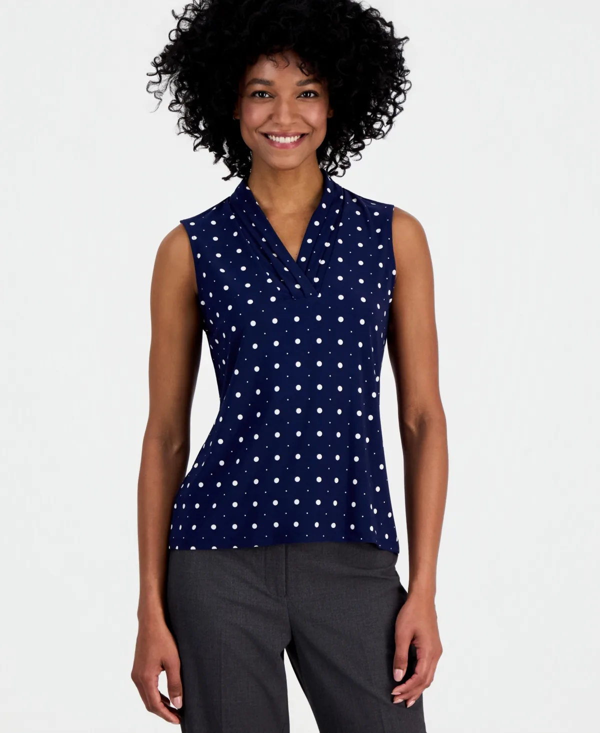 Sleeveless Pleated V-Neck Shell Top