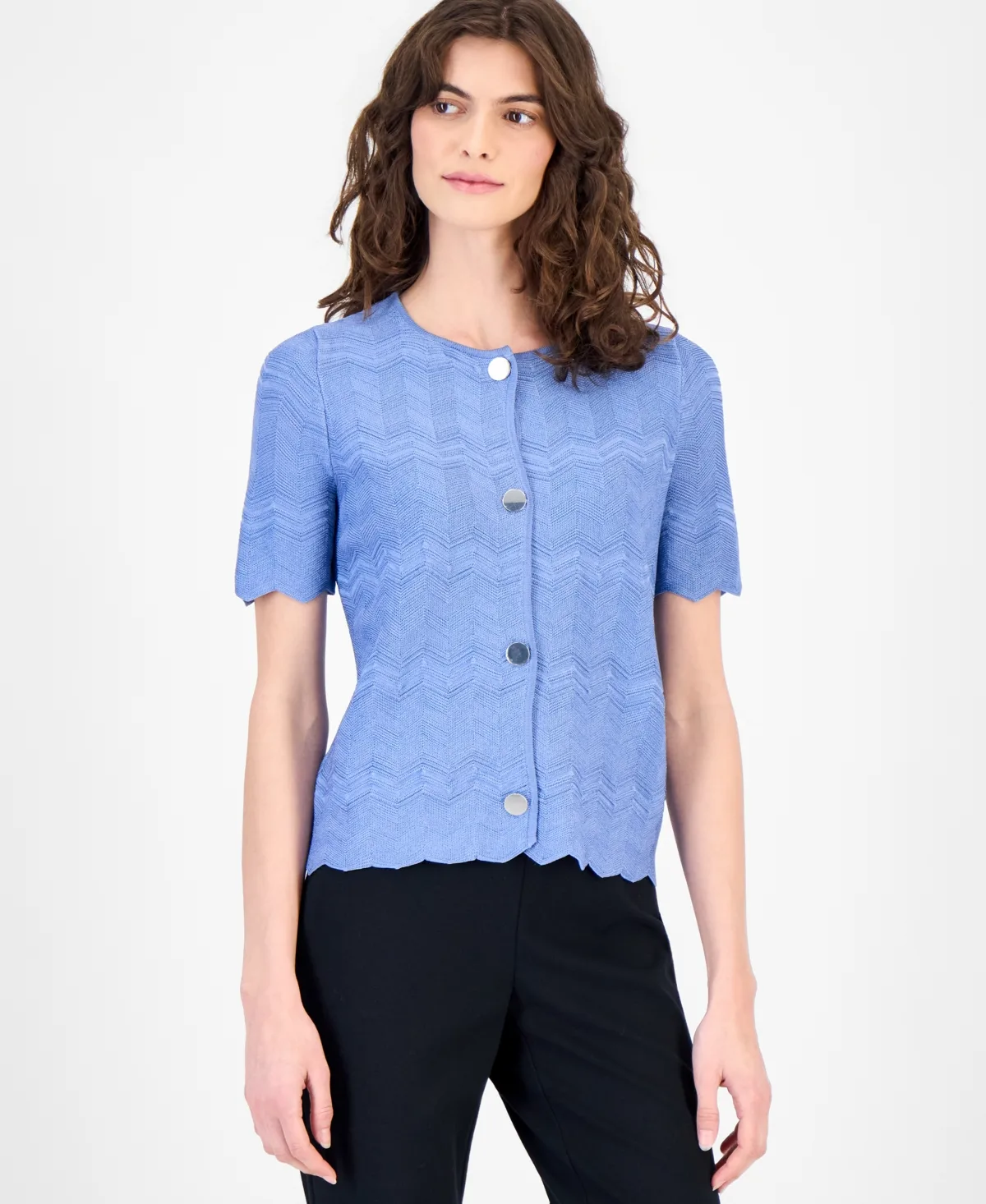 Zigzag Short-Sleeve Cardigan