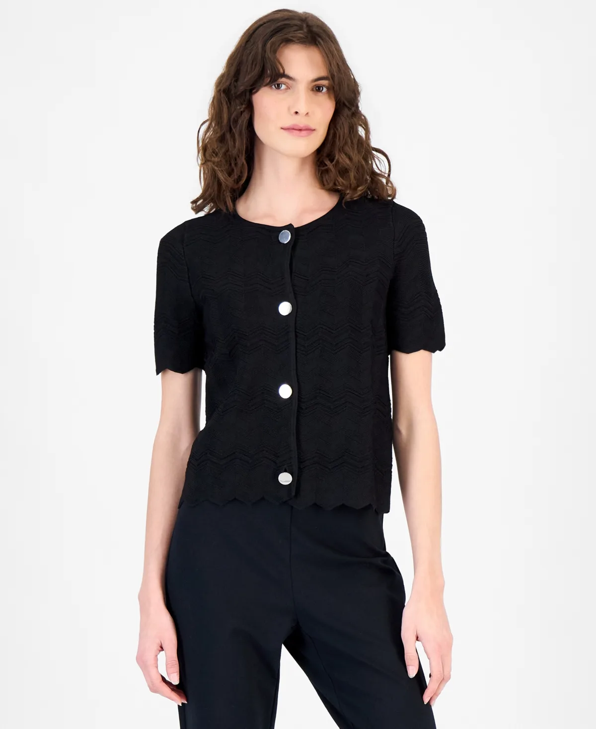 Zigzag Short-Sleeve Cardigan