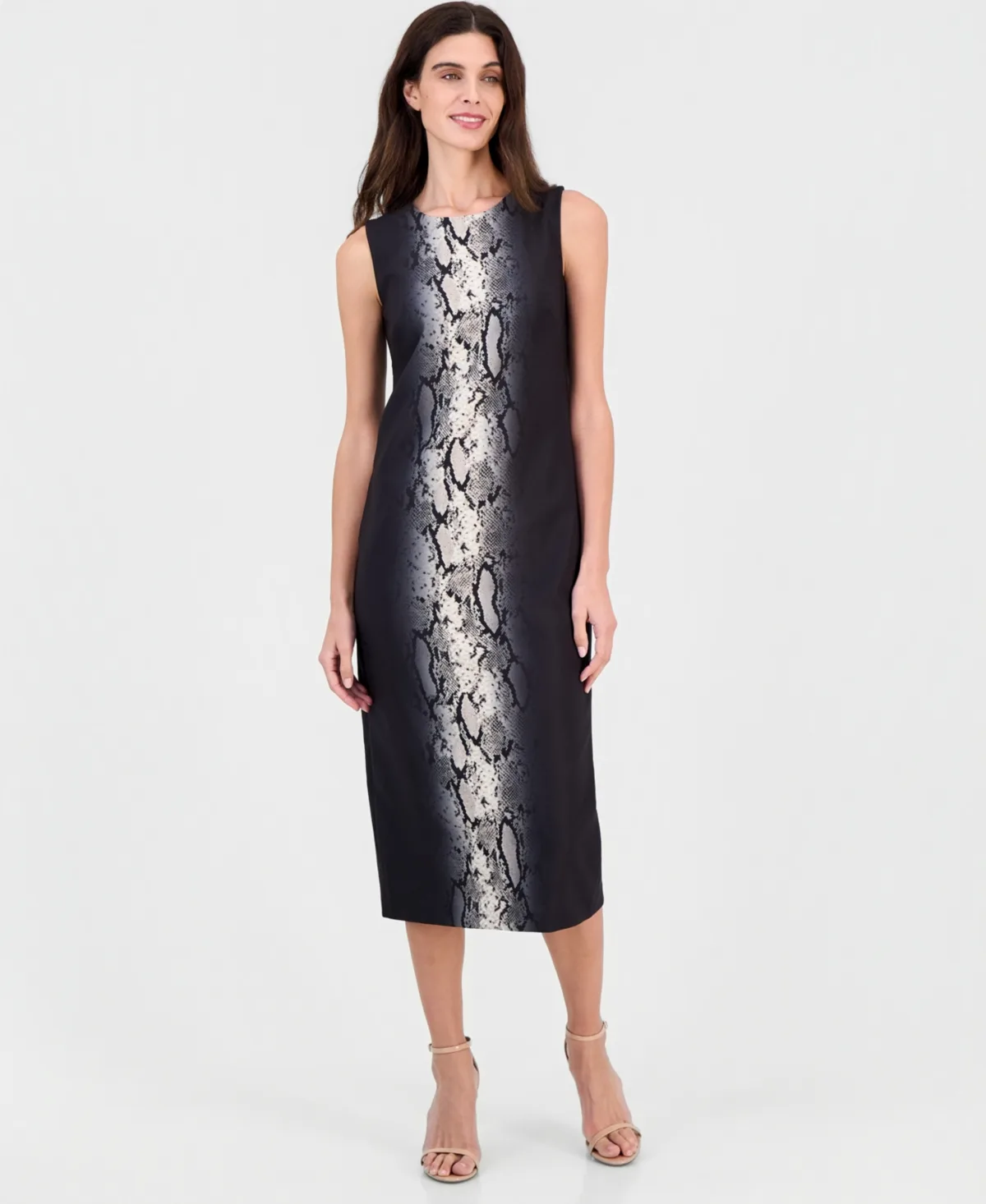 Animal-Print Jewel-Neck Midi Dress by Anne Klein