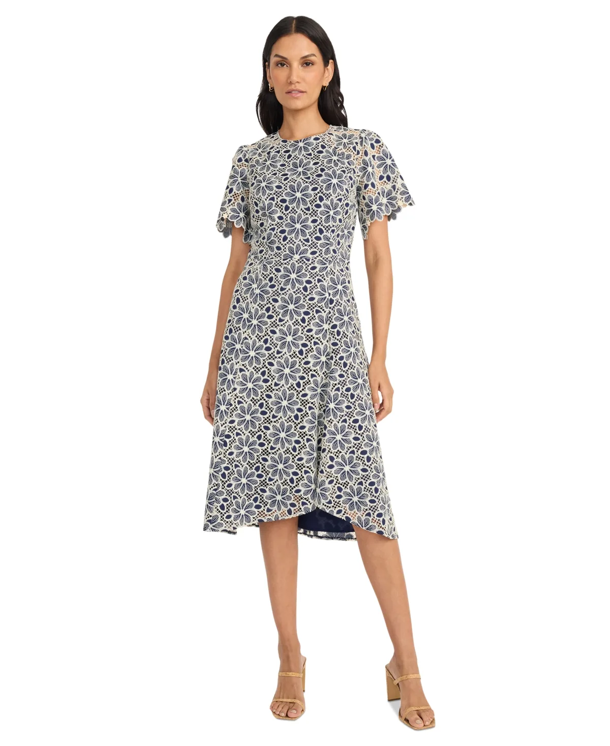 Floral-Lace Short-Sleeve Dress by Maggy London