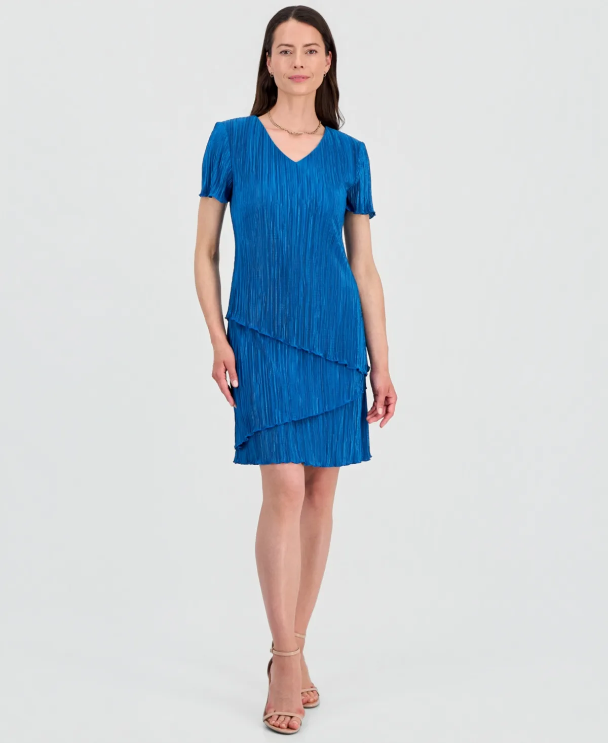V-Neck Tiered Short-Sleeve Sheath Dress by Connected