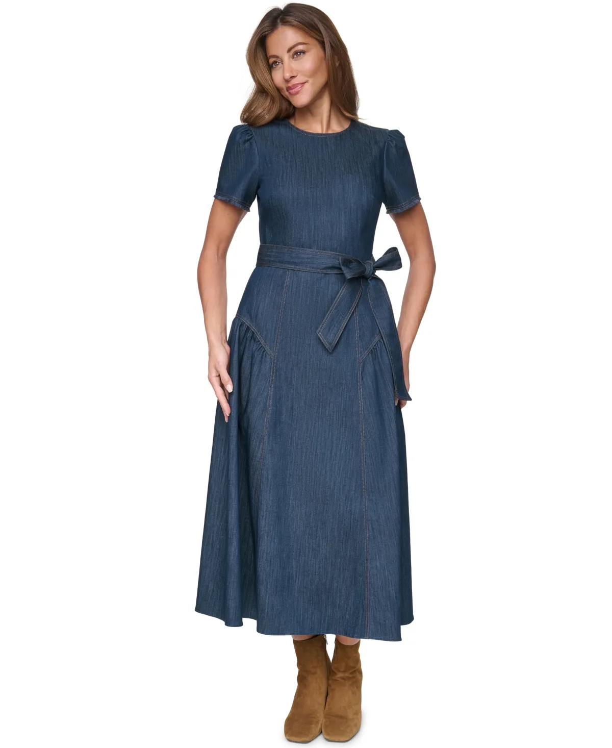 Crew Neck Fringe Trim Midi Dress by Eliza J