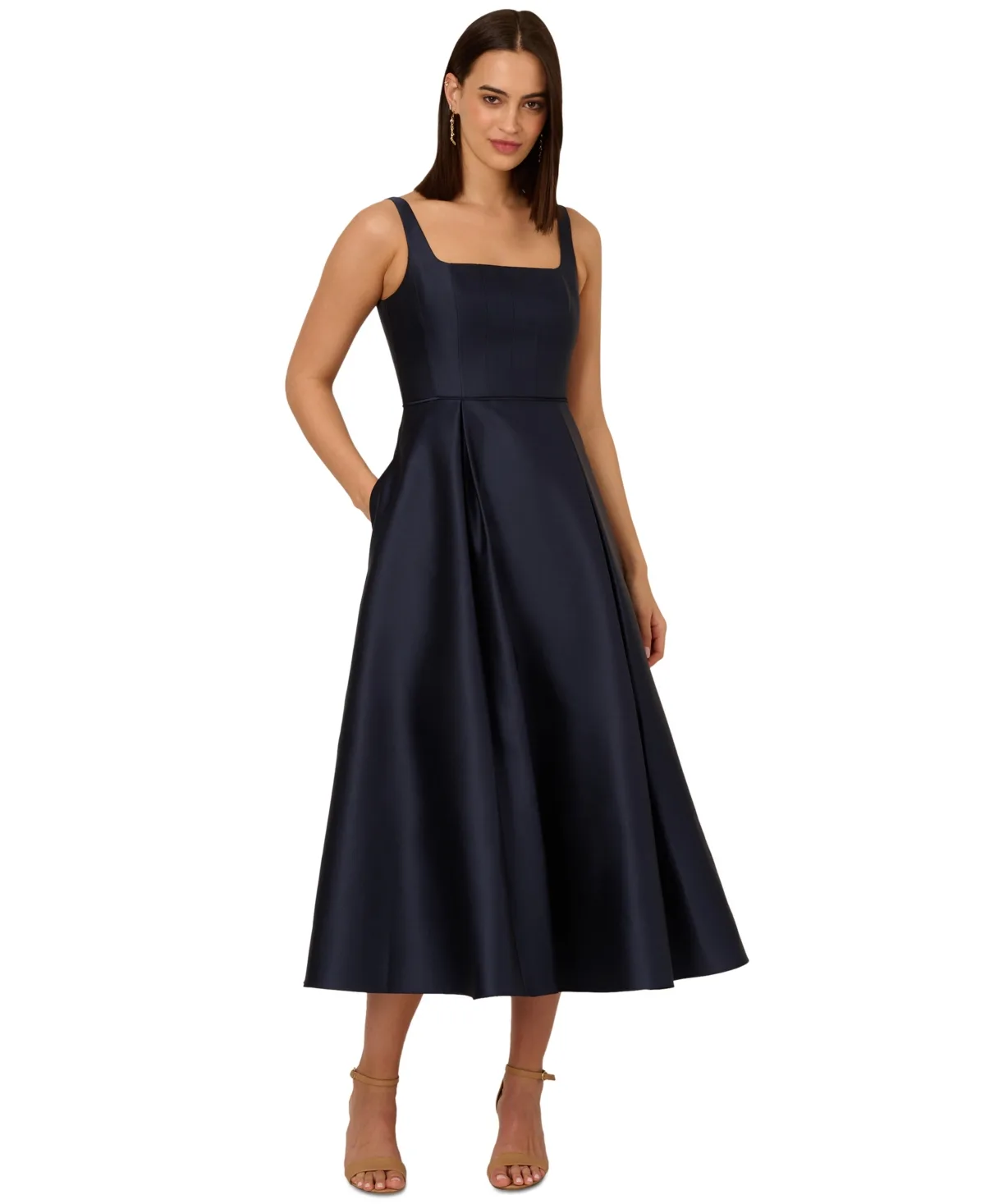 Square-Neck Sleeveless Midi Dress