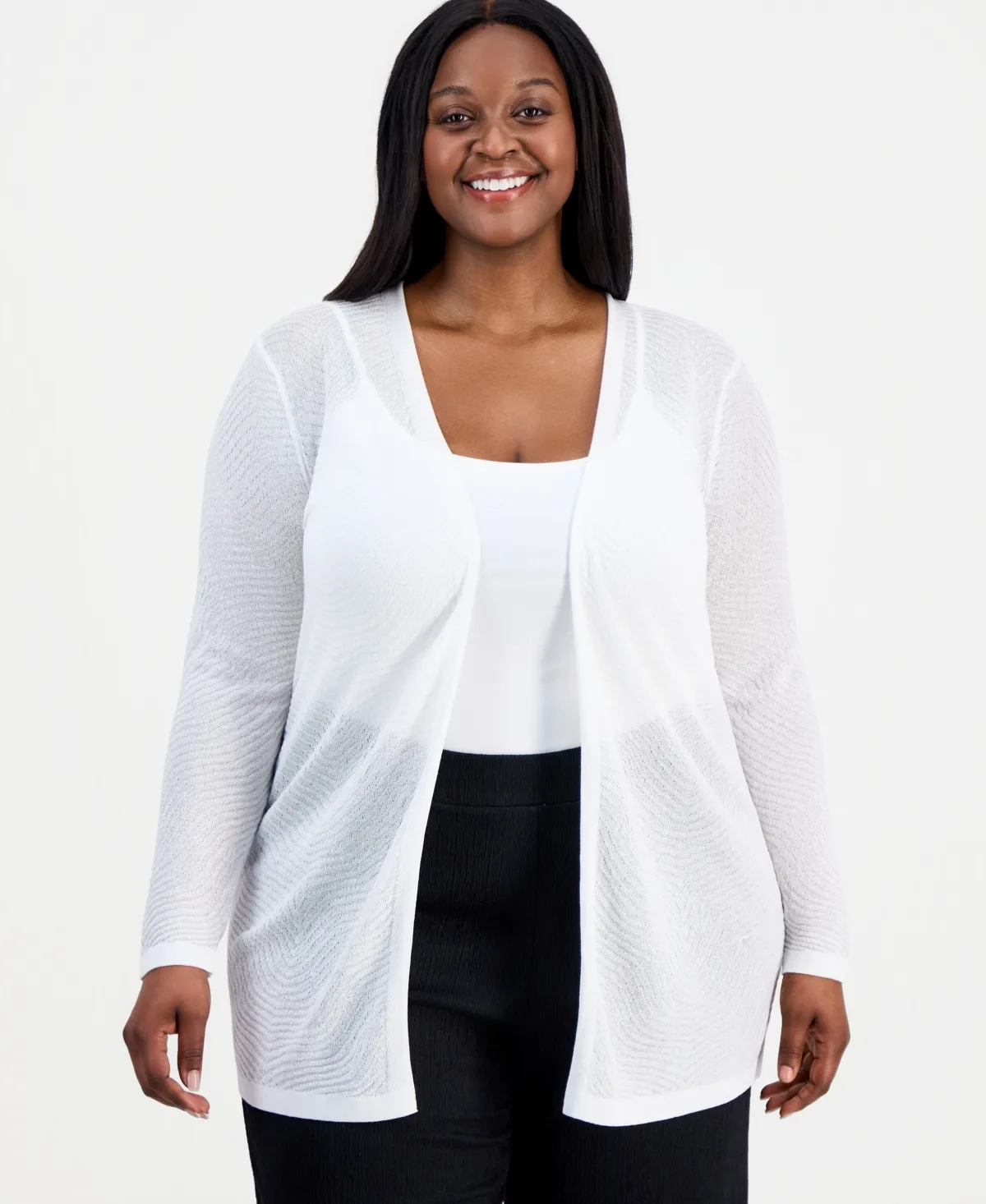 Semi-Sheer Textured-Pattern Cardigan by Anne Klein