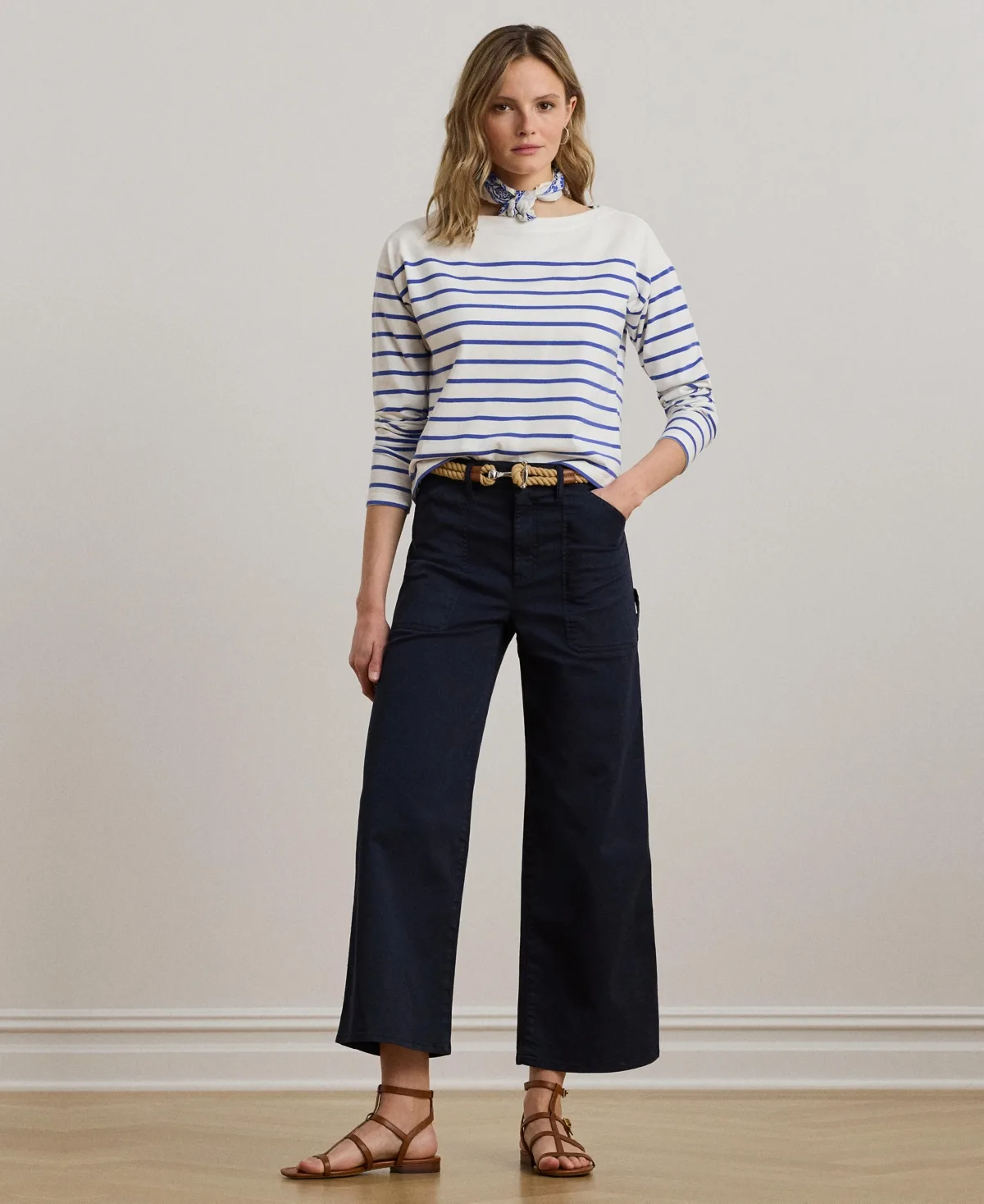 Stretch Chino Wide-Leg Cropped Pants by Lauren Ralph Lauren