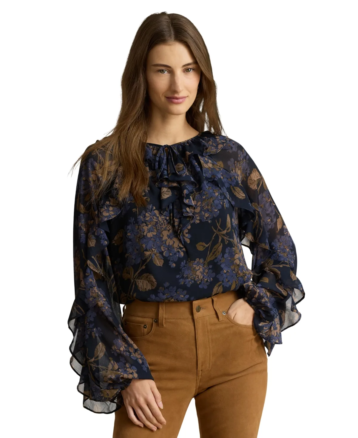 Ruffle-Trim Long-Sleeve Blouse by Lauren Ralph Lauren