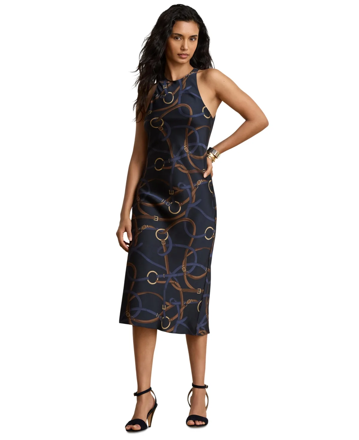 Belting Print Sleeveless Crewneck Dress by Lauren Ralph Lauren