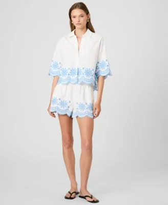 Cotton Pull on Shorts Collared V Neck Blouse by French Connection