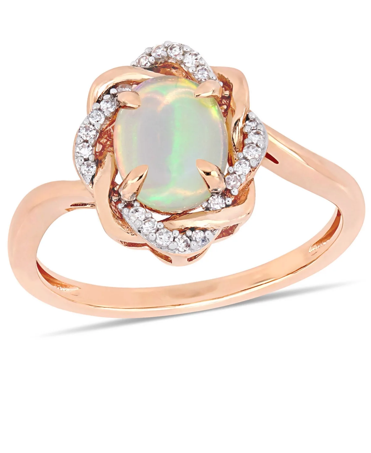 Opal (3/4 Ct.t.w.) and Diamond (1/10 Ct.t.w.) Interlaced Halo Ring 10k Rose Gold by Macy's