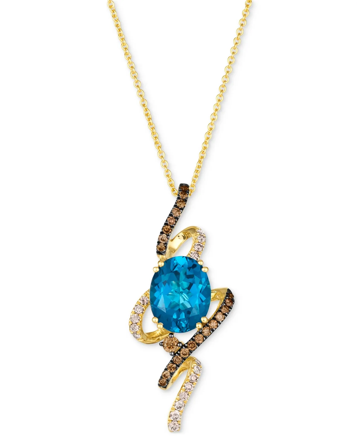 Deep Sea Blue Topaz (3 ct. t.w.) & Diamond (1/3 ct. t.w.) Swirl Pendant Necklace in 14k Gold, 18" + 2" Extender by Le Vian